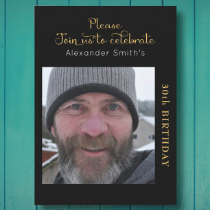 Your Photo 30th Birthday Black And Gold Einladung