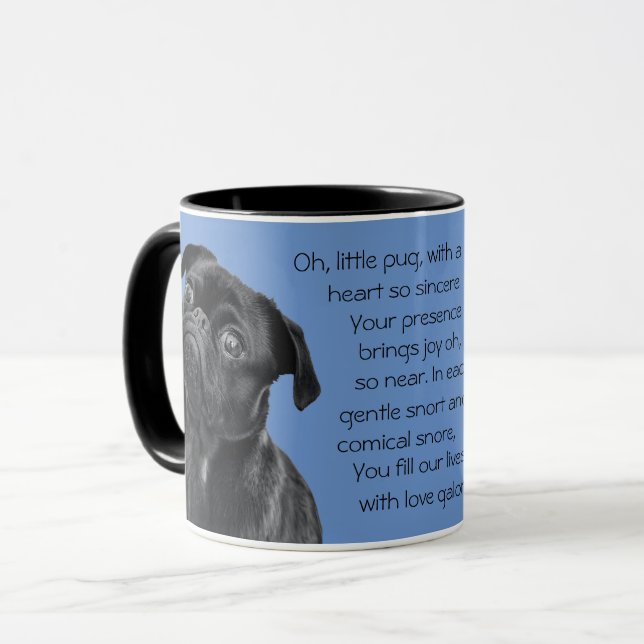Your Photo and words Black Pug Puppy with Poem Tasse (Vorderseite Links)