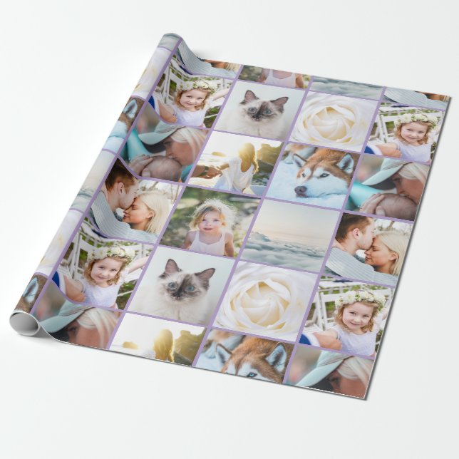 Your Photo Custom Grid Collage Lavender purple Geschenkpapier (Ungerollt)