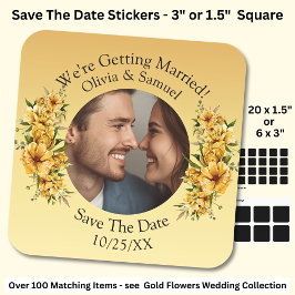Your Photo & Names, Save The Date, Golden Yellow Quadratischer Aufkleber