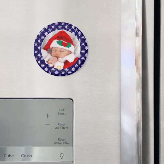 Your Photo Santa Baby Blue Background Snowflakes Magnet (In Situ (Kühlschrank))