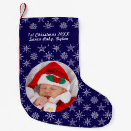 Your Photo Santa Baby Snowflake & Blue Background Kleiner Weihnachtsstrumpf