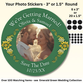 Your Photo, Save The Date, Emerald Green & Gold Runder Aufkleber
