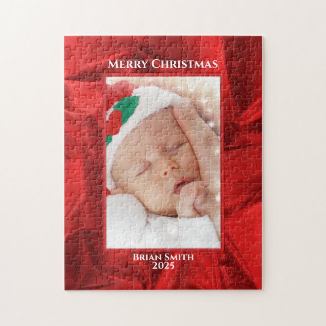 Your Photo Text - Holiday Red Metallic Puzzle (Vertikal)