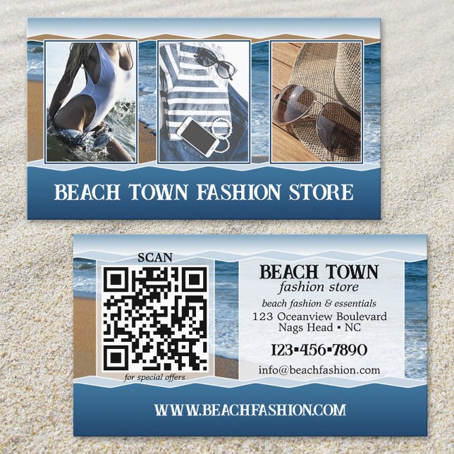 Your Photos Beach Fashion Store Business Card Visitenkarte (Von Creator hochgeladen)