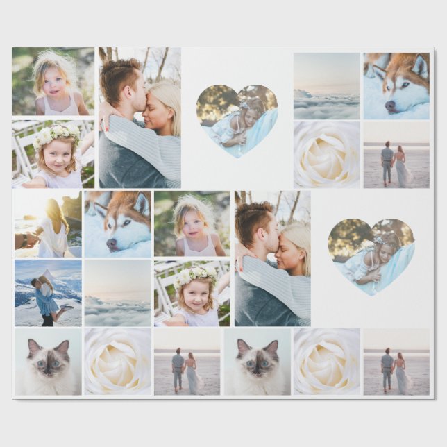 Your Photos Custom Collage Grid Heart Modern Geschenkpapier (Flach)
