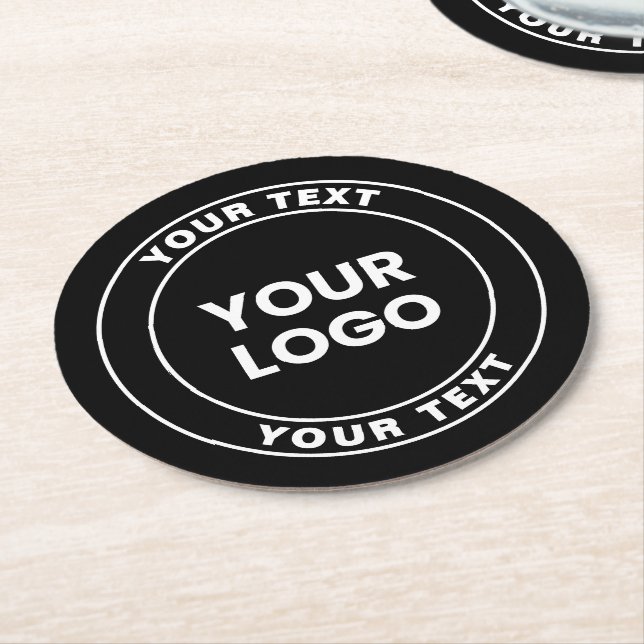 Your Uploaded Logo + Bold Circular Text  Runder Pappuntersetzer (Angewinkelt)