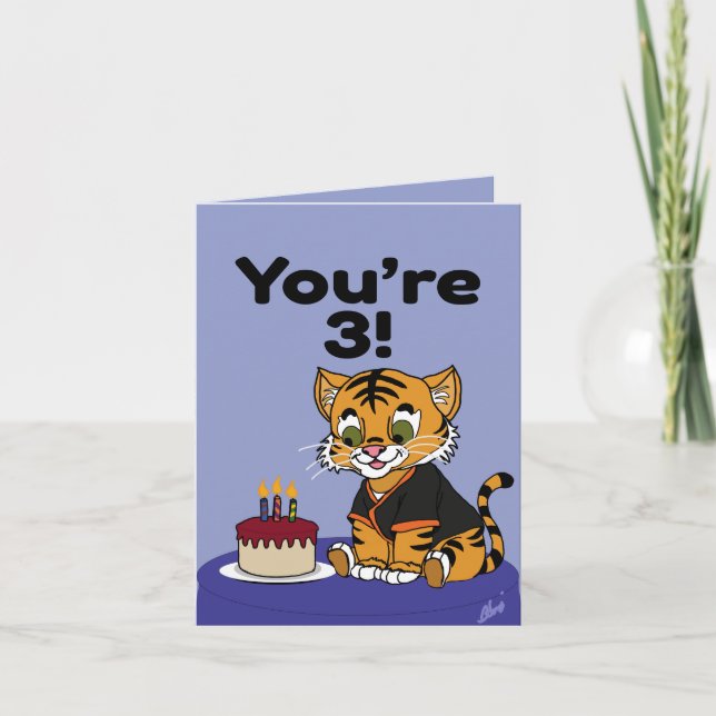 You're 3 Tiger Cub Happy Birthday Card Karte (Vorderseite)