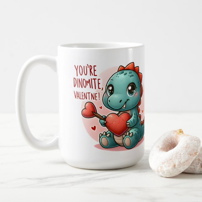 Youre Dinomite Valentine Niedlich Dinosaurier Lieb Kaffeetasse (Mit Donut)