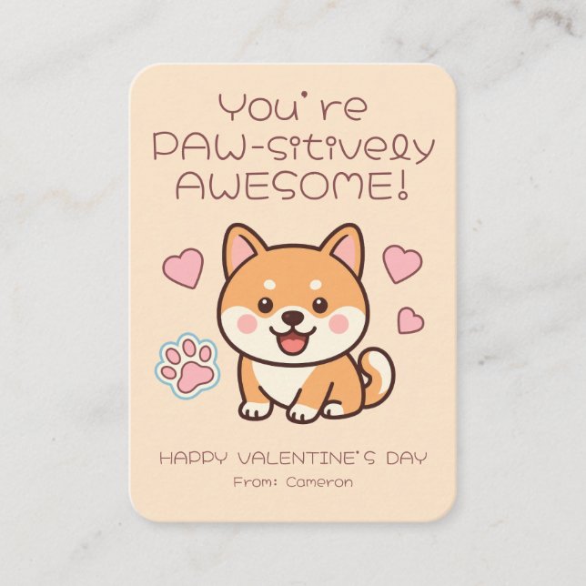 You're PAW-sitively AWESOME Kids Valentine's Mitteilungskarte (Vorderseite)