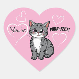 You're Purr-fect Animated Cat and Hearts Pink Herz-Aufkleber