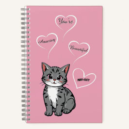You're Purr-fect Animated Cat and Hearts Pink Notizbuch