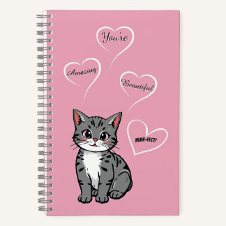 You're Purr-fect Animated Cat and Hearts Pink Notizbuch