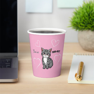 You're Purr-fect Animated Cat and Hearts Pink Pappbecher