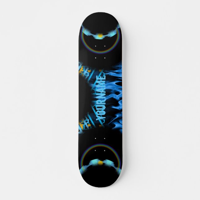 Yourname Blauer Flammenbrand Skateboard (Vorne)