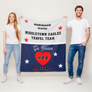 Youth-Baseball Navy Blau Name Sterne Herz Fleecedecke