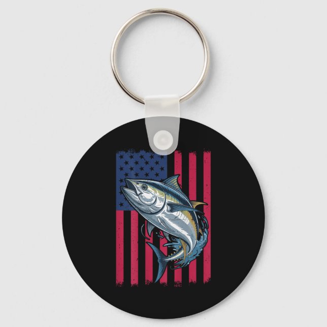 Youth Boys Deep Sea Fishing American Flag Bluefin  Schlüsselanhänger (Vorderseite)