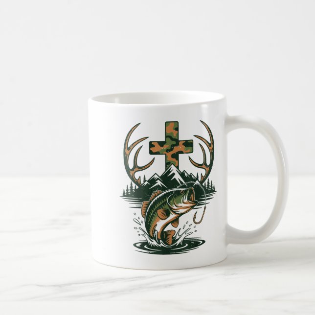 Youth Camo Faith Hunting Fishing Cross Fisherman C Kaffeetasse (Rechts)