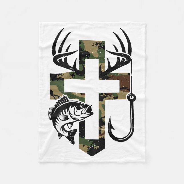 Youth Camo Faith Hunting Fishing Cross Hook Christ Fleecedecke (Vorderseite)