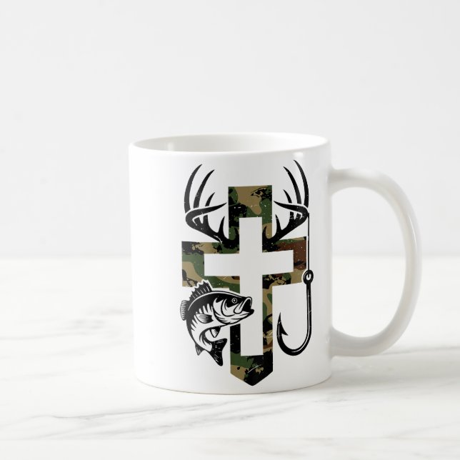 Youth Camo Faith Hunting Fishing Cross Hook Christ Kaffeetasse (Rechts)