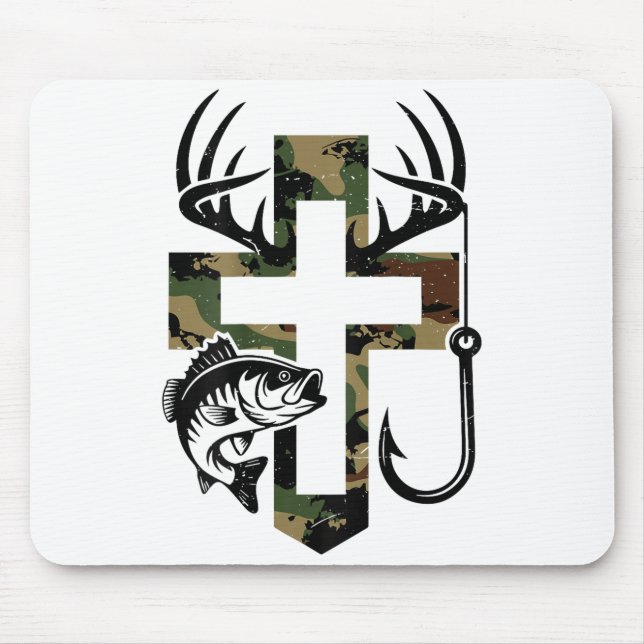 Youth Camo Faith Hunting Fishing Cross Hook Christ Mousepad (Vorne)
