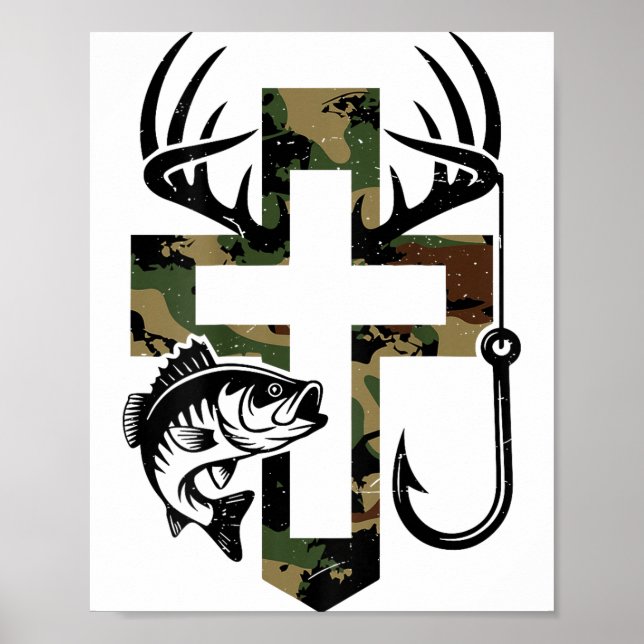 Youth Camo Faith Hunting Fishing Cross Hook Christ Poster (Vorne)