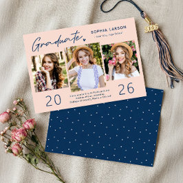 Youthful Navy Blush 3 Foto Collage Abschluss Ankündigung