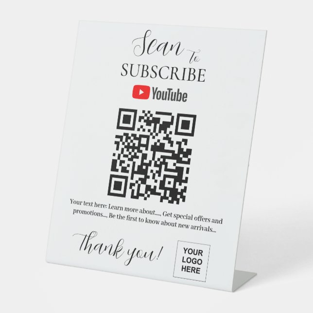 Youtube Abonnieren QR-Code Pedestal-Zeichen Sockelschild (Vorderseite)