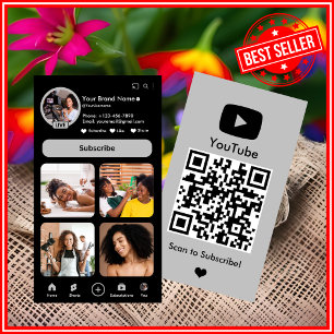 YouTube Gray Influencer Vlogger Creator QR Code Visitenkarte