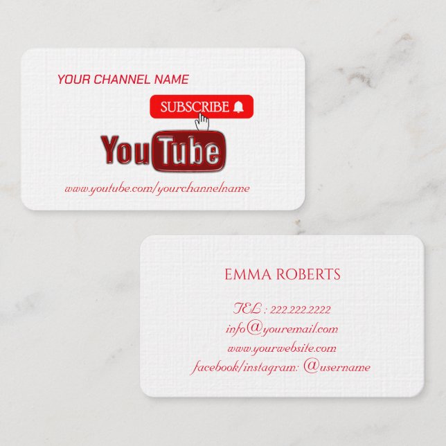  Youtube-Kanal , Youtuber  Visitenkarte (Vorne/Hinten)