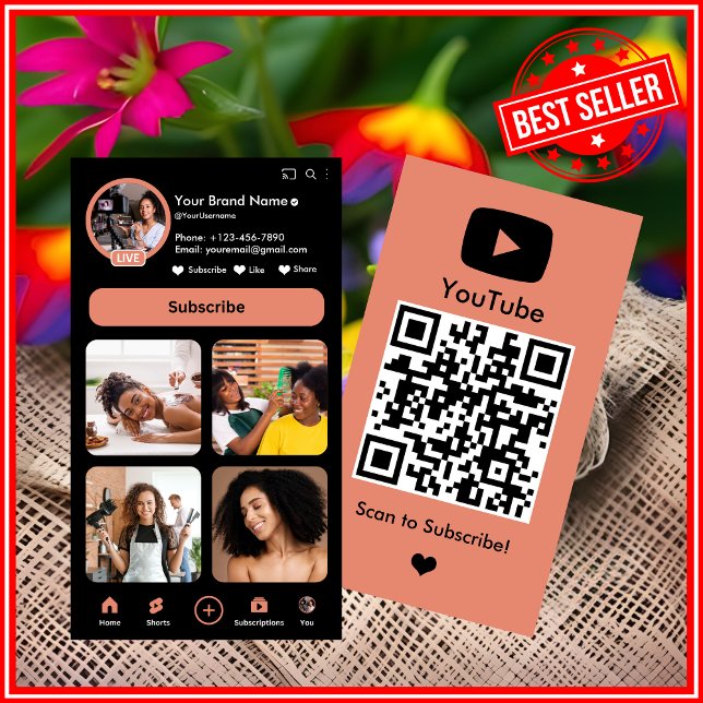 Youtube Peach Vlogger Creator QR Code Visitenkarte (Von Creator hochgeladen)