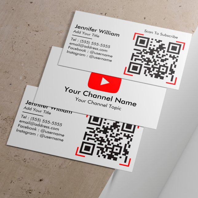 Youtube Vlogger Channel mit QR-Code Minimalistisch Visitenkarte (Von Creator hochgeladen)