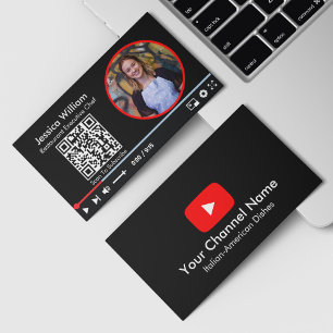 Youtube Vlogger Channel mit QR-Code schwarz Visitenkarte