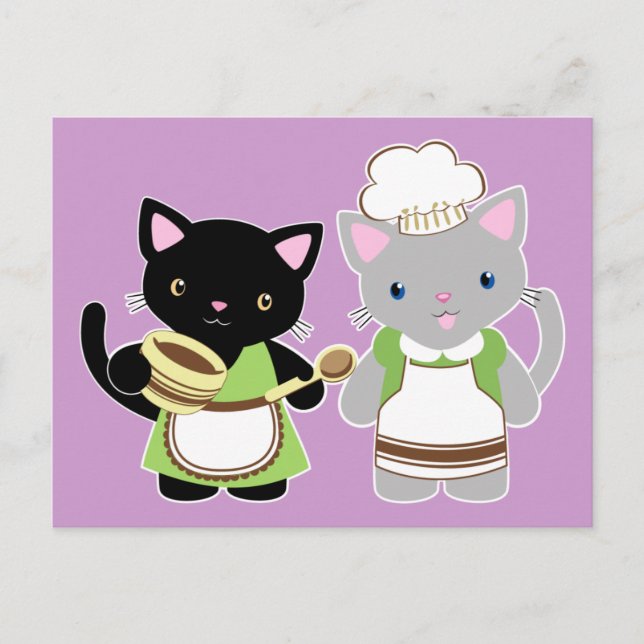 Yoyo und Suki Neko backen Kätzchen Postkarte (Vorderseite)