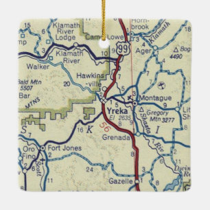 Yreka CA Vintag Map Keramikornament