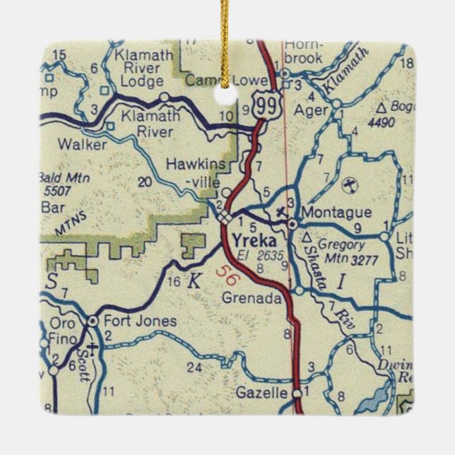 Yreka CA Vintag Map Keramikornament (Rückseite)