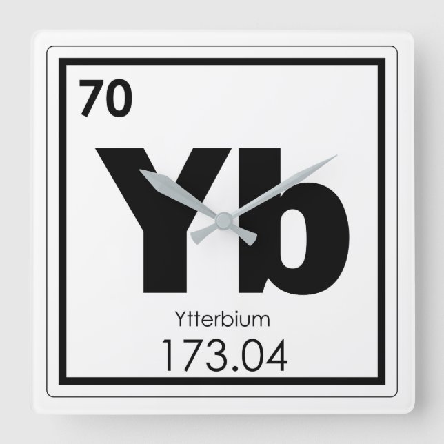 Ytterbium-Symbol für chemische Elemente Quadratische Wanduhr (Vorderseite)