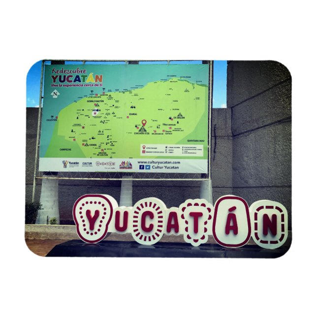 Yucatan Sign and Map, Mexico Foto Magnet (Horizontal)