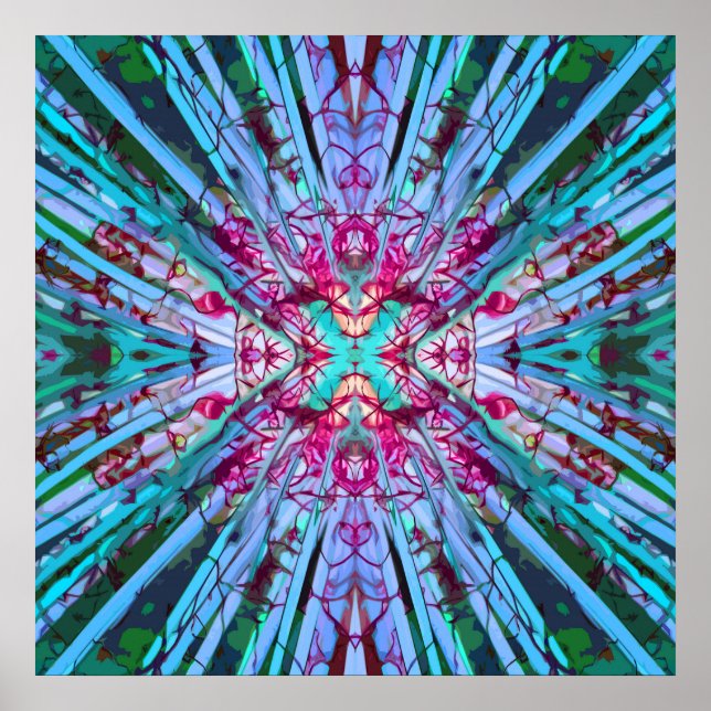 Yucca Op Art in Türkis Poster (Vorne)