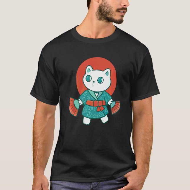 Yukata Japanese Cat T-Shirt (Vorderseite)