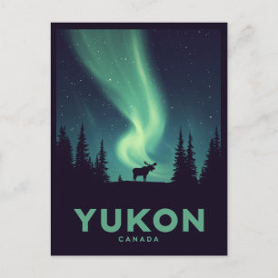 Yukon Aurora Elch Vintage Nordlichter Postkarte