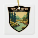 Yukon River North America Travel Art Vintag Keramikornament<br><div class="desc">Yukon River Vektorgrafik Design. Der Yukon River ist ein wichtiger Wasserweg Nordwestamerikas. Aus seiner Quelle in British Columbia,  Kanada,  fließt es durch das kanadische Territorium Yukon.</div>