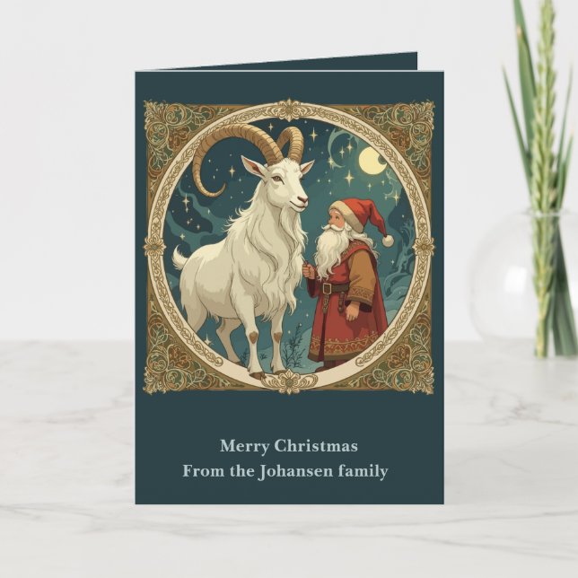 Yule Goat And Jultomten Scandinavian Mythology Karte (Vorderseite)