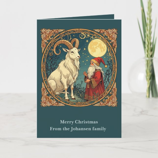 Yule Goat And Jultomten Scandinavian Winter  Karte (Vorderseite)