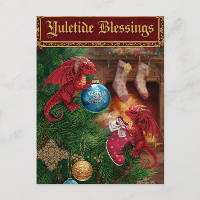 Yuletide Blessings Fantasy Dragon Weihnachten (Vorderseite)