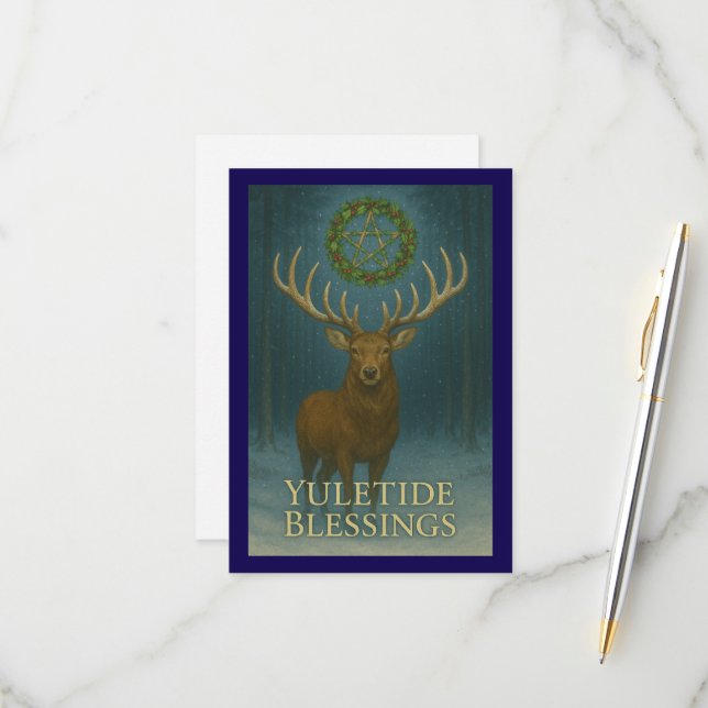 Yuletide Blessings Stag Invitation Card RSVP Karte (Vorderseite/Rückseite Beispiel)