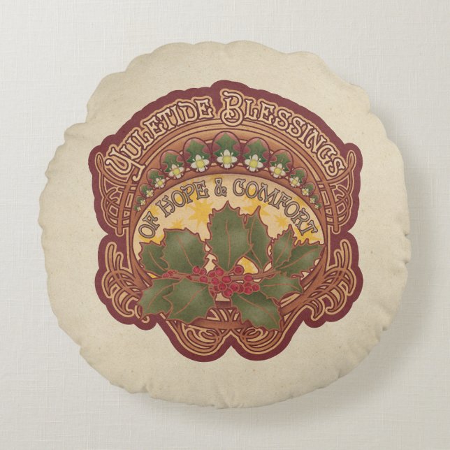 Yuletide Blessings Vintag Look Round Pillow Rundes Kissen (Vorderseite)