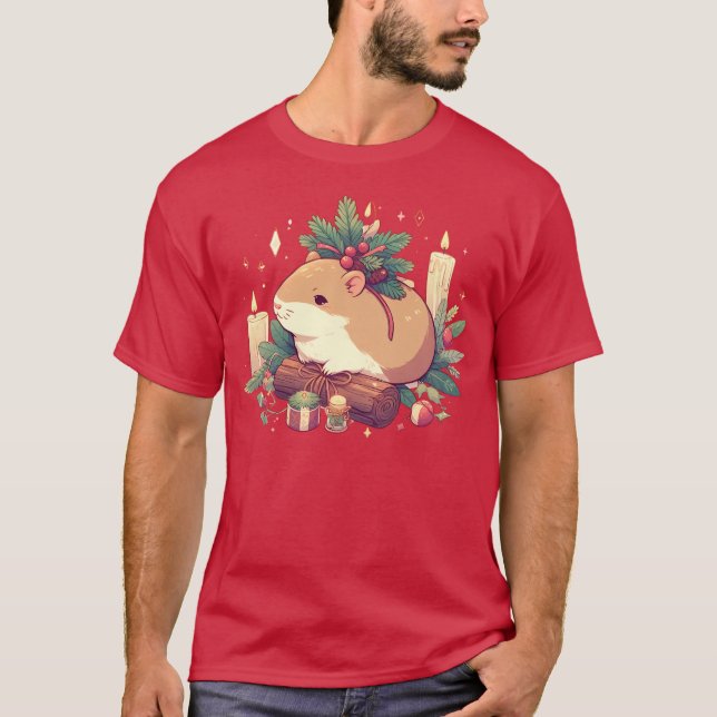 Yuletide Capybara, Holiday Capy in the Holly T-Shirt (Vorderseite)