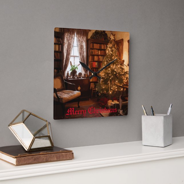 Yuletide Charm Quadratische Wanduhr (Büro)