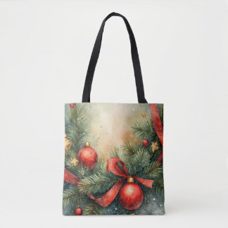 Yuletide Charm Watercolor Tote Bag
